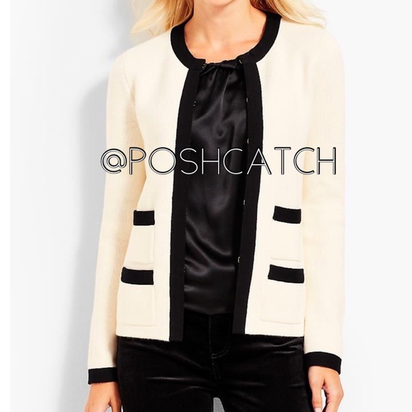 White Cardigan With Black Trim on Sale 